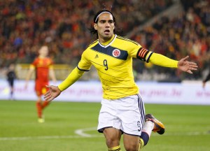 Colombia's Falcao celebrates his goal against Belgium during their international friendly soccer match at King Baudouin Stadium in Brussels